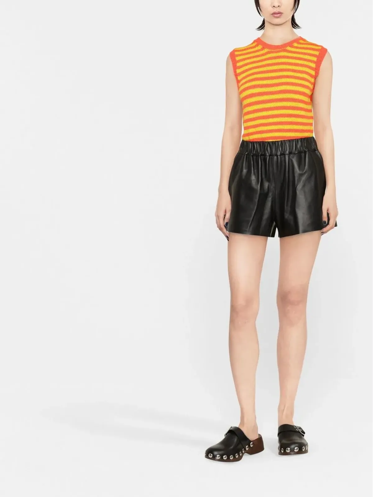 RED Valentino エラスティックウェスト レザー ミニショーツ - 画像2