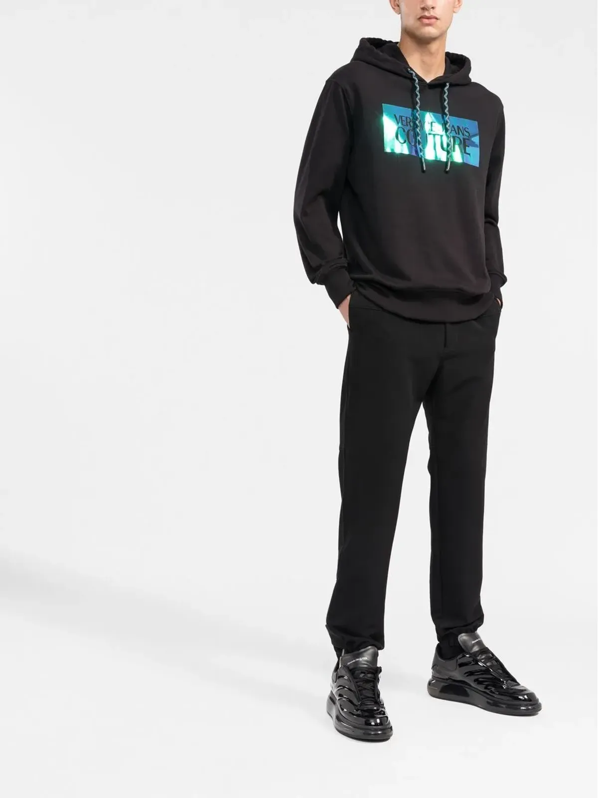 Versace Jeans Couture ロゴプリント ドローストリング フーディー - 画像2