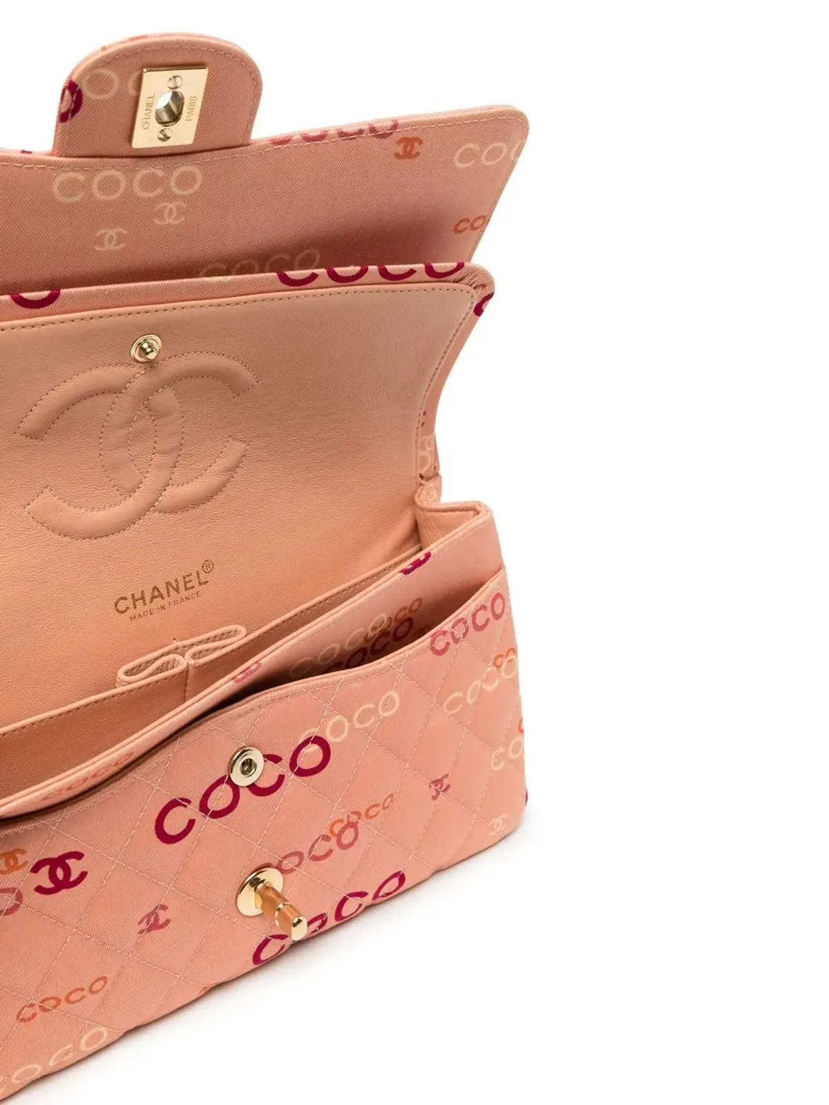 CHANEL Vintage 2002 ロゴプリント ダブルフラップ ショルダーバッグ ピンク - 画像5