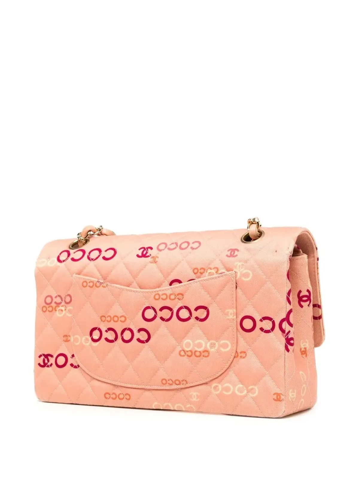 CHANEL Vintage 2002 ロゴプリント ダブルフラップ ショルダーバッグ ピンク - 画像3