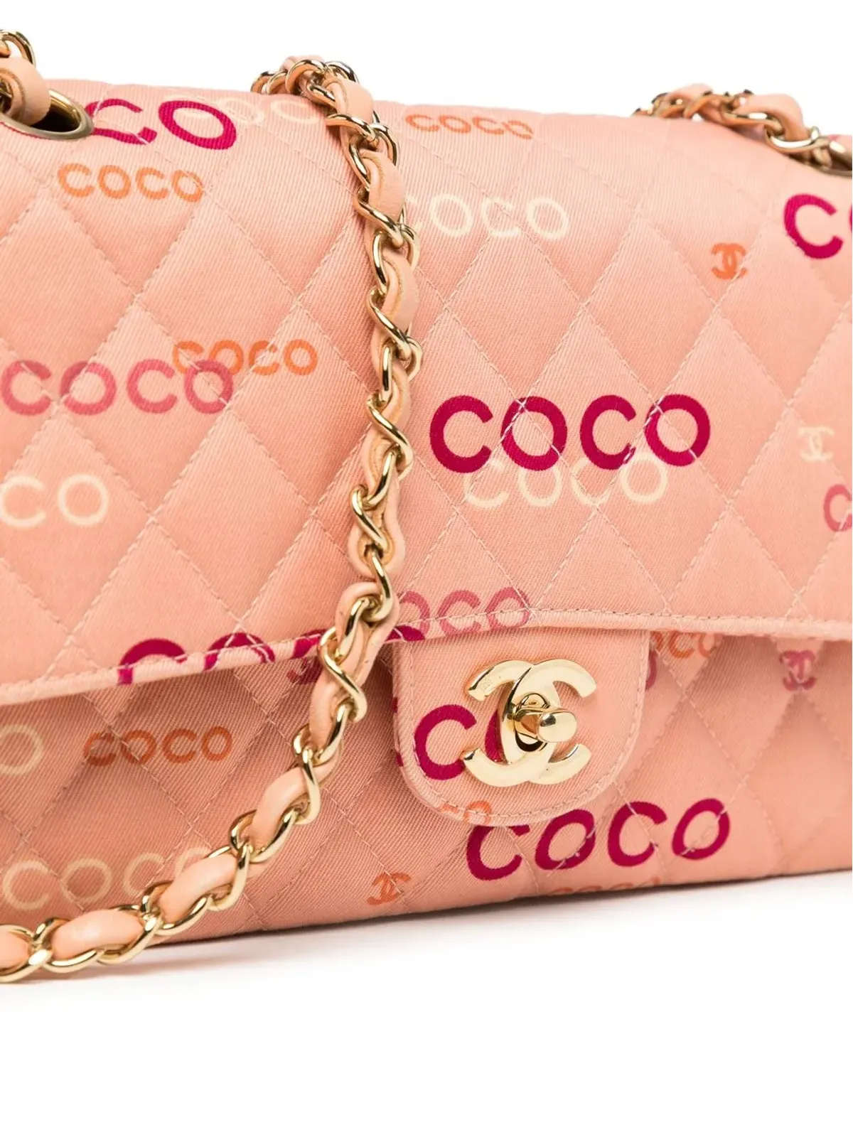 CHANEL Vintage 2002 ロゴプリント ダブルフラップ ショルダーバッグ ピンク - 画像4