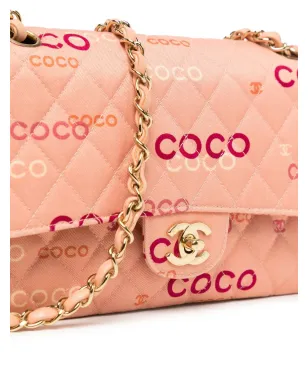 CHANEL Vintage 2002 ロゴプリント ダブルフラップ ショルダーバッグ ピンク - サムネイル4