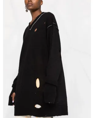 MM6 Maison Margiela ダメージ加工のVネックニット（ブラック） - サムネイル5