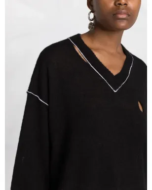 MM6 Maison Margiela ダメージ加工のVネックニット（ブラック） - サムネイル3