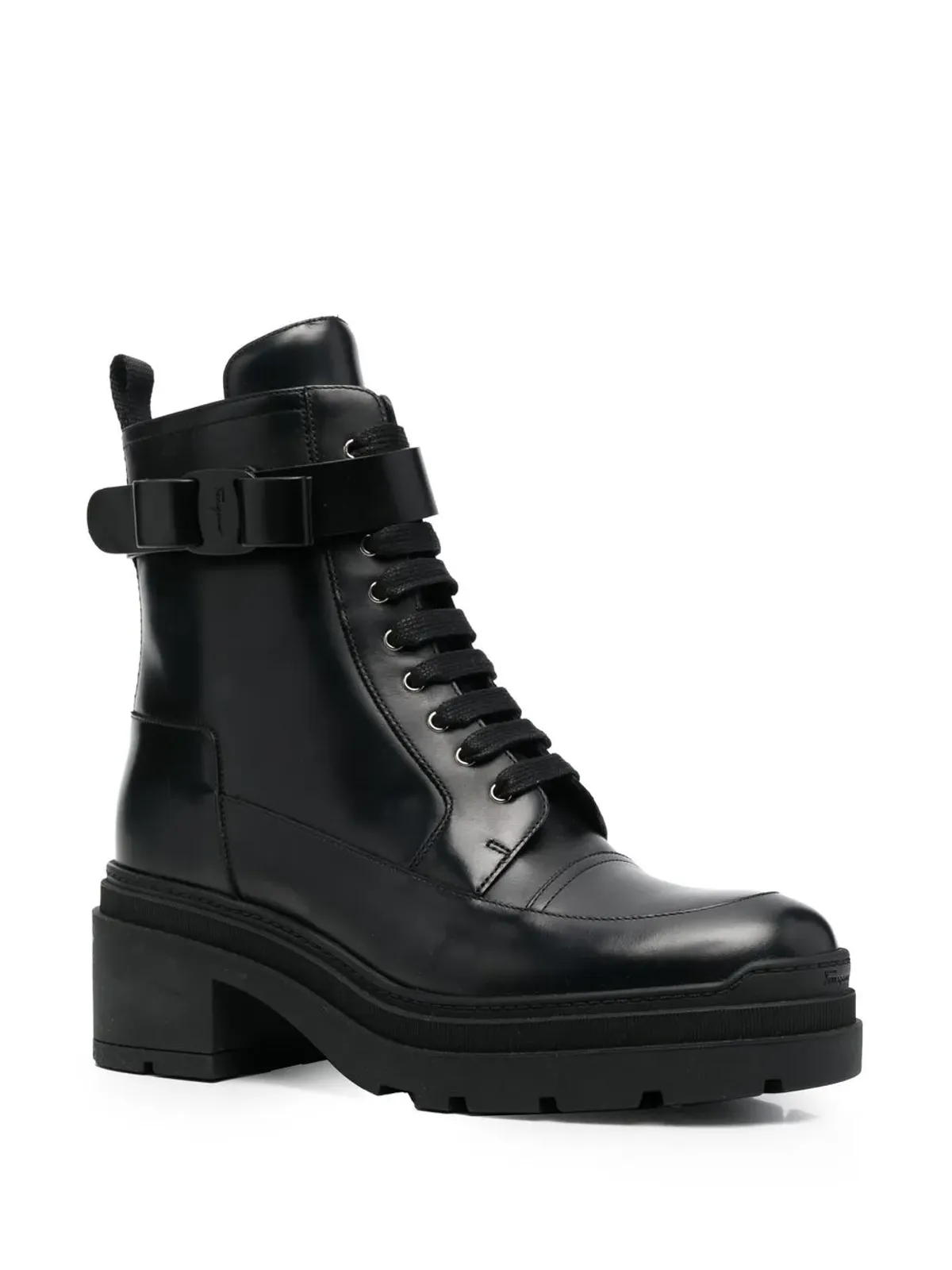 Ferragamo レザー コンバットブーツ - ブラック - 画像2