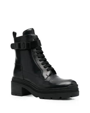 Ferragamo レザー コンバットブーツ - ブラック - サムネイル2
