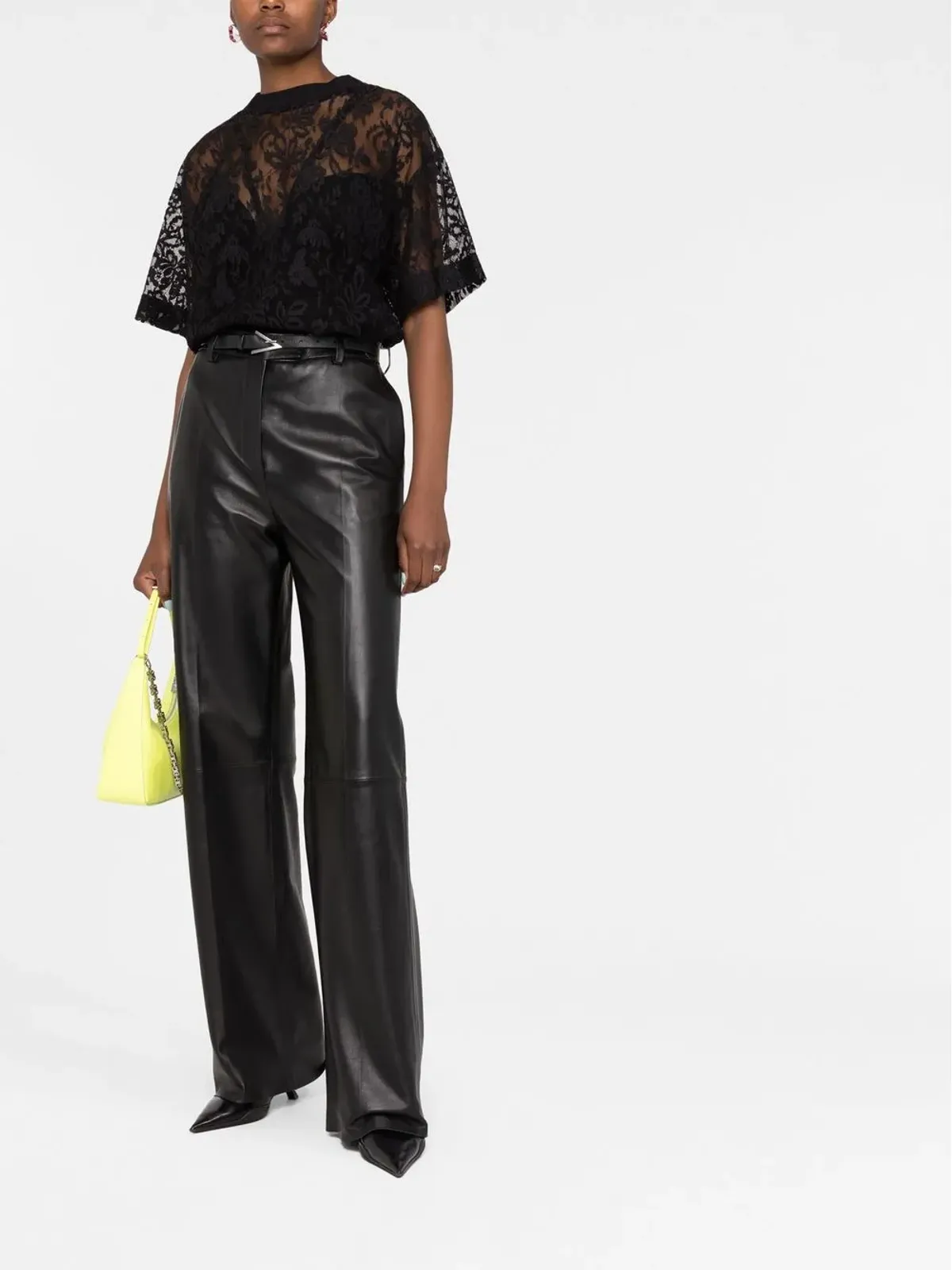Alexander McQueen フローラルレース半袖トップ - ブラック - 画像2