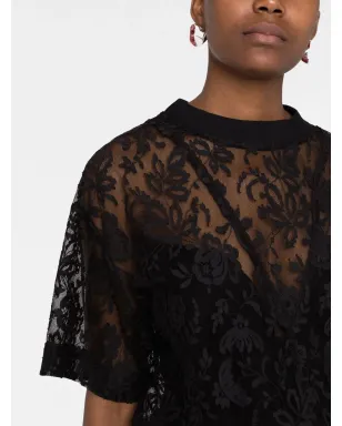 Alexander McQueen フローラルレース半袖トップ - ブラック - サムネイル3
