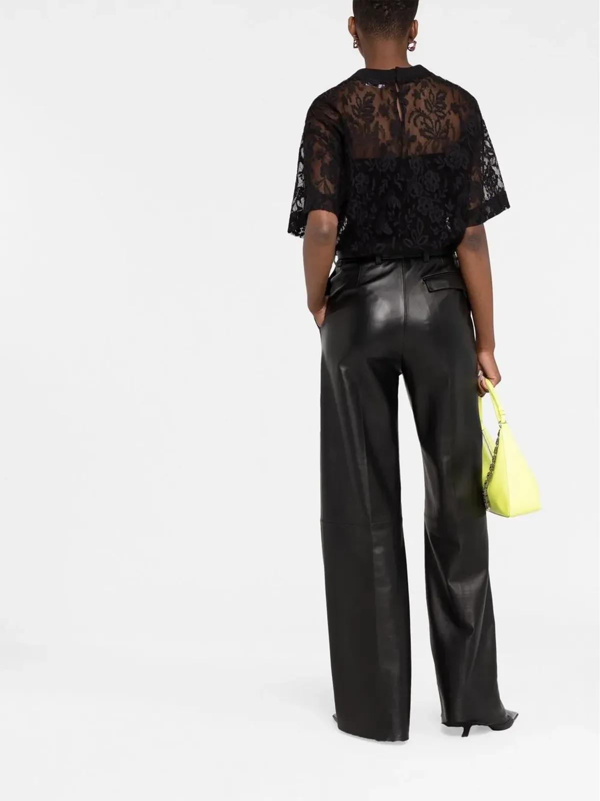 Alexander McQueen フローラルレース半袖トップ - ブラック - 画像4
