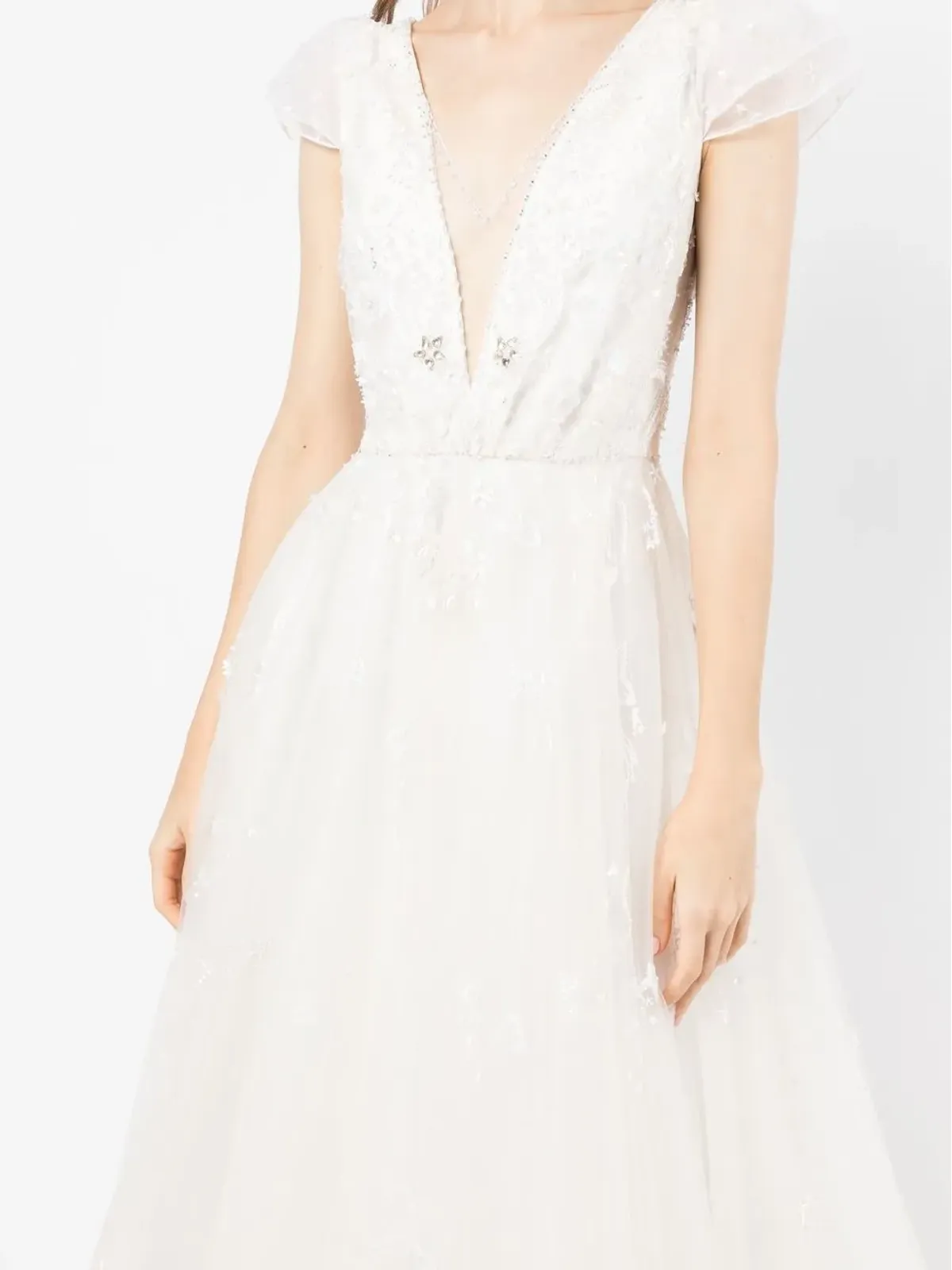 Jenny Packham ホワイトのチャーム付きスパンコール装飾チュールガウン - 画像5