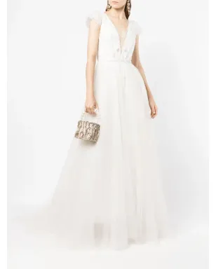 Jenny Packham ホワイトのチャーム付きスパンコール装飾チュールガウン - サムネイル2
