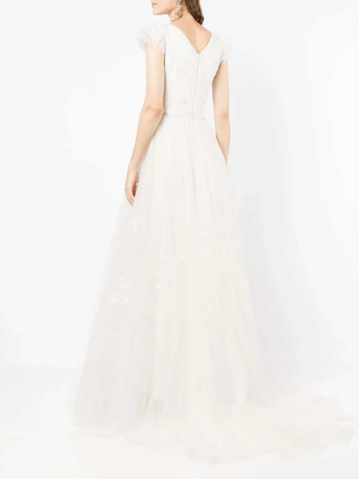 Jenny Packham ホワイトのチャーム付きスパンコール装飾チュールガウン - 画像4