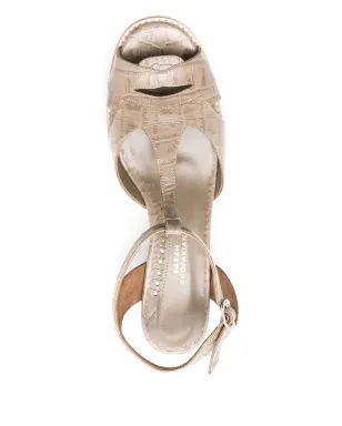 Sarah Chofakian クロコダイルエフェクト レザー サンダル - サムネイル4