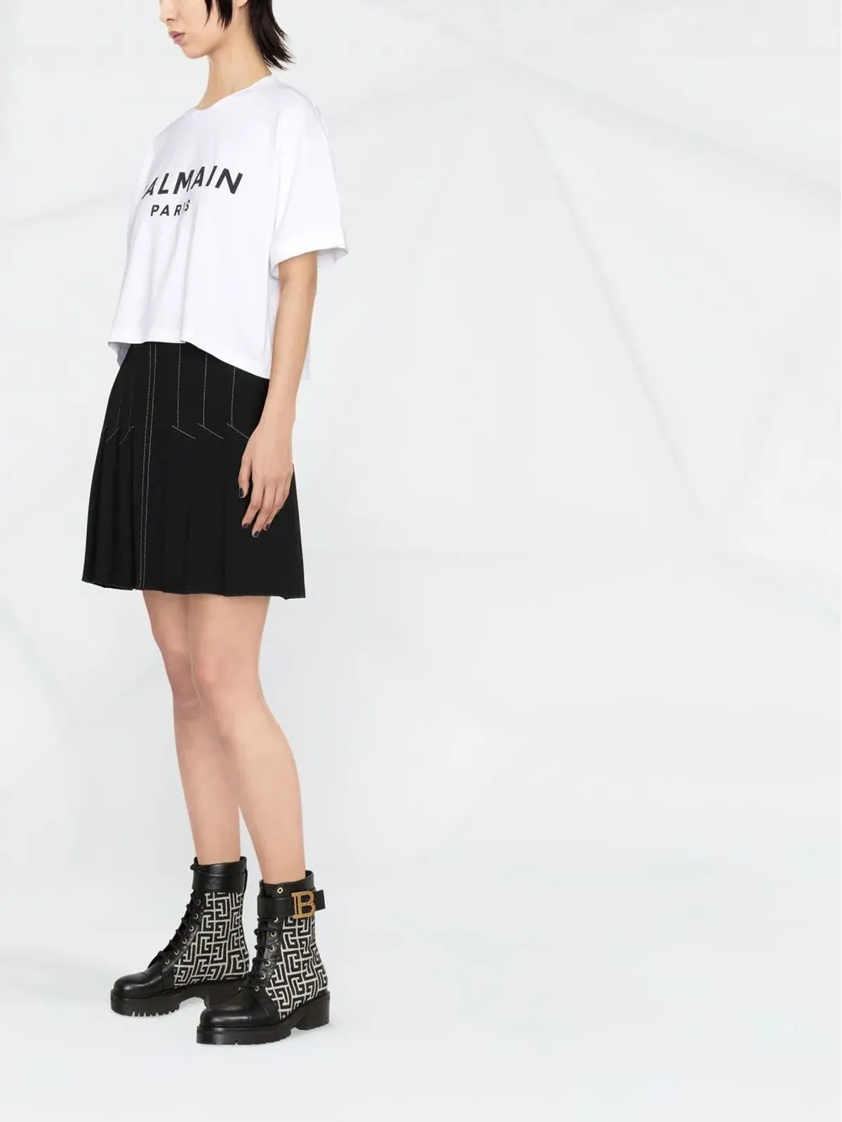 Balmain クロップド ロゴプリント Tシャツ - 画像4