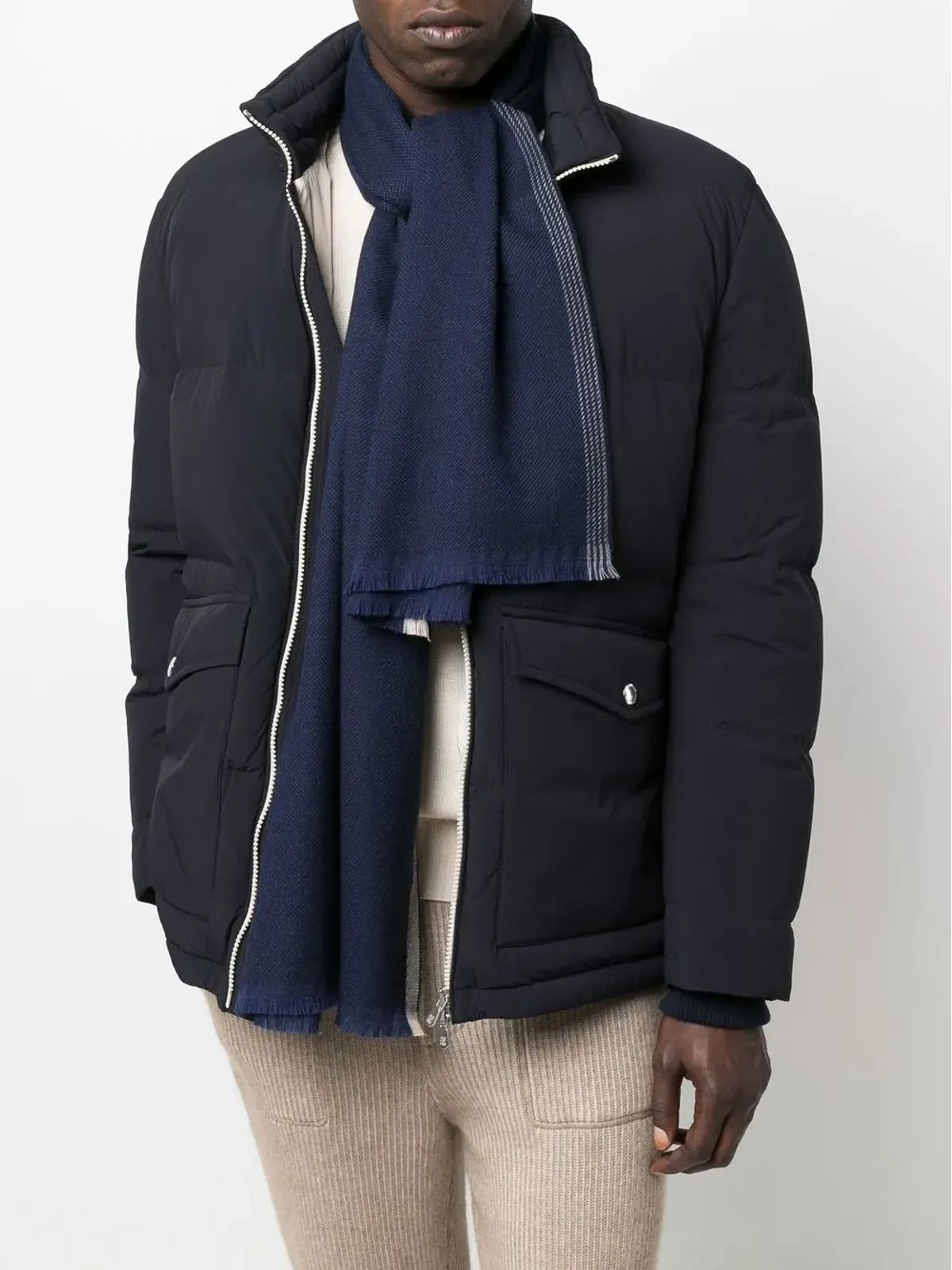 Brunello Cucinelli ウール・シルク混紡のフリンジ付きスカーフ - 画像2