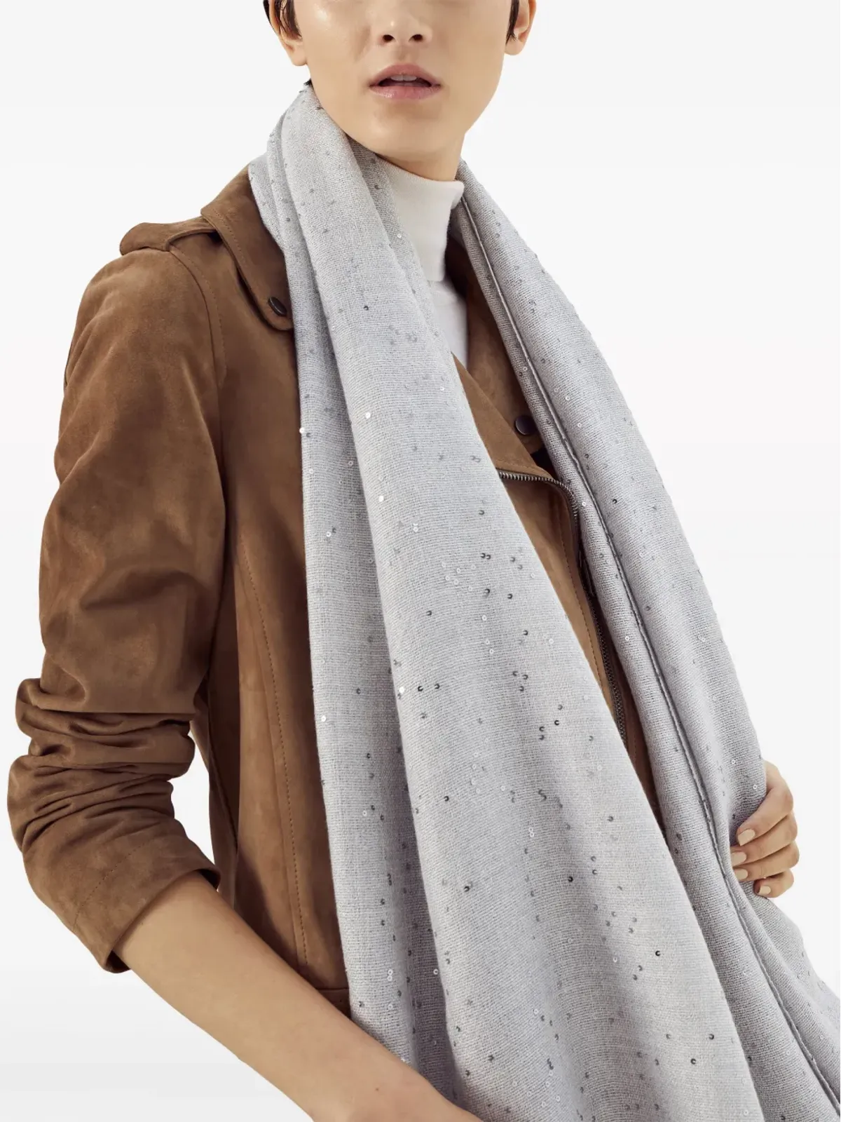 Brunello Cucinelli フリンジ付きスパンコールスカーフ - 画像5