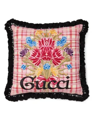 Gucci 花柄ロゴ刺繍クッション ピンク - サムネイル1