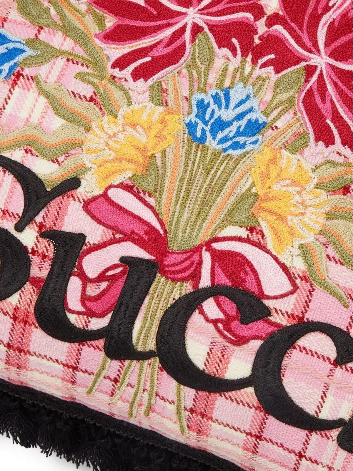 Gucci 花柄ロゴ刺繍クッション ピンク - 画像5
