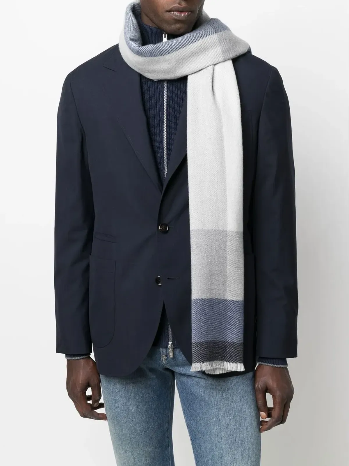 Brunello Cucinelli チェック柄フリンジエッジスカーフ - 画像2