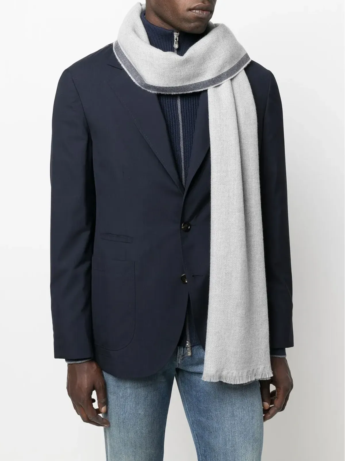 Brunello Cucinelli コントラストトリム・フリンジエッジ スカーフ - 画像2