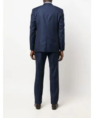 Canali ロゴパッチ付きシングルブレストスーツ - ネイビーブルー - サムネイル4