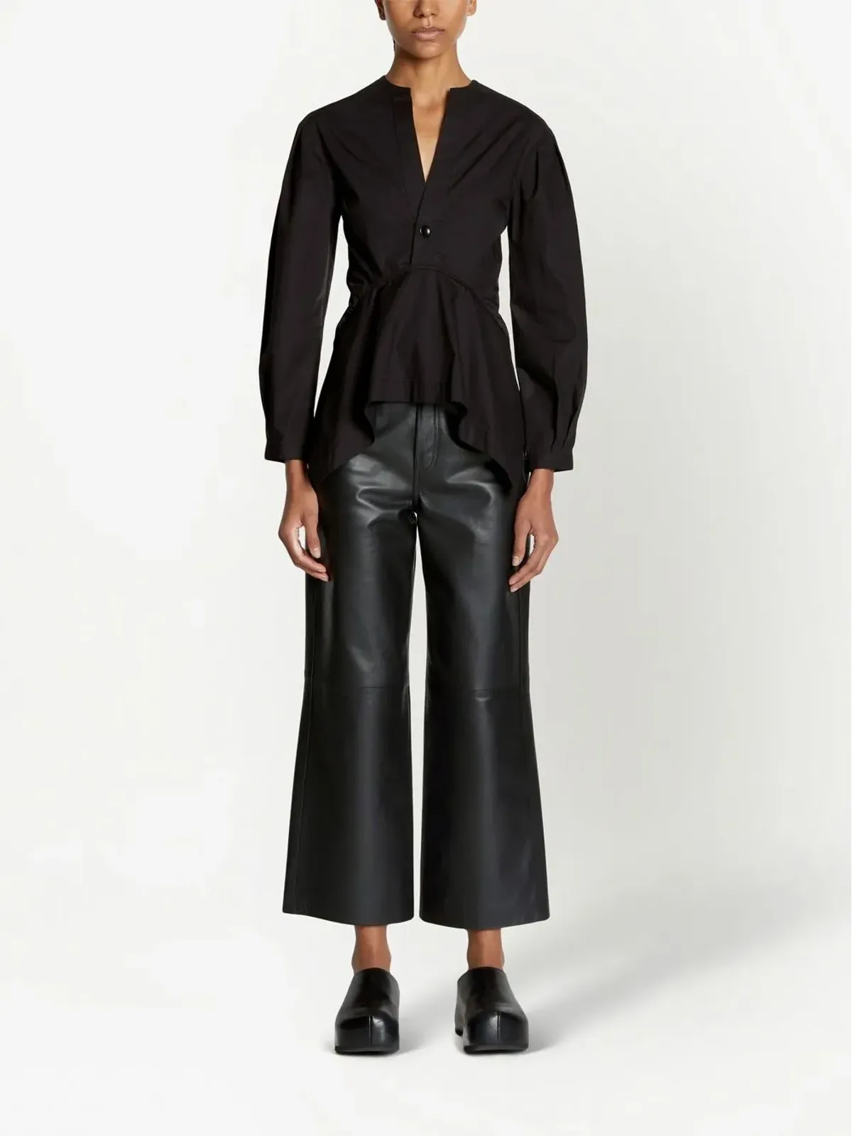 Proenza Schouler White Label Vネック コットンポプリン トップス ブラック - 画像2