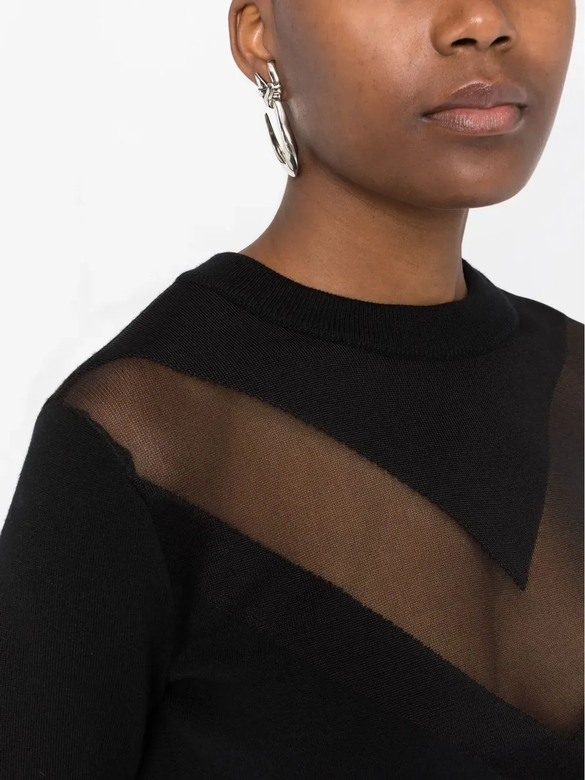 Alexander McQueen シアーパネル付きクルーネック ジャンパー - Black - 画像3