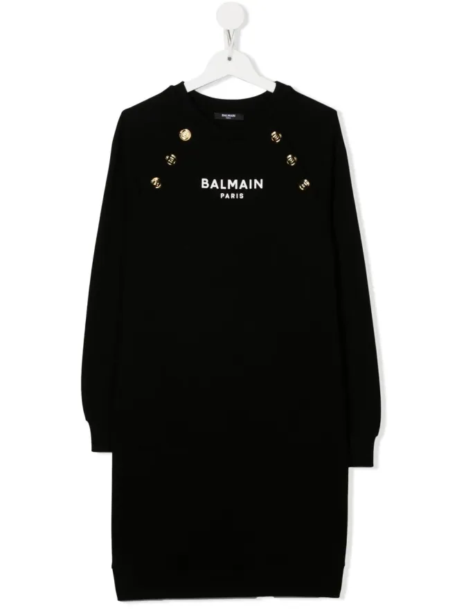 Balmain Kids Balmain Kids TEEN ロゴプリント長袖スウェットドレス ブラックの商品画像