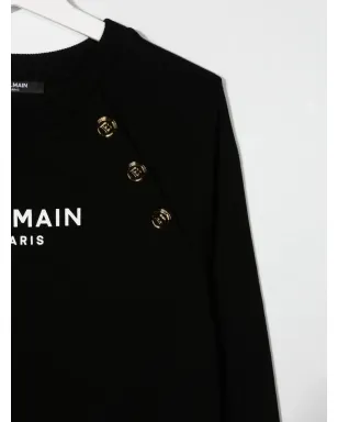 Balmain Kids TEEN ロゴプリント長袖スウェットドレス ブラック - サムネイル3