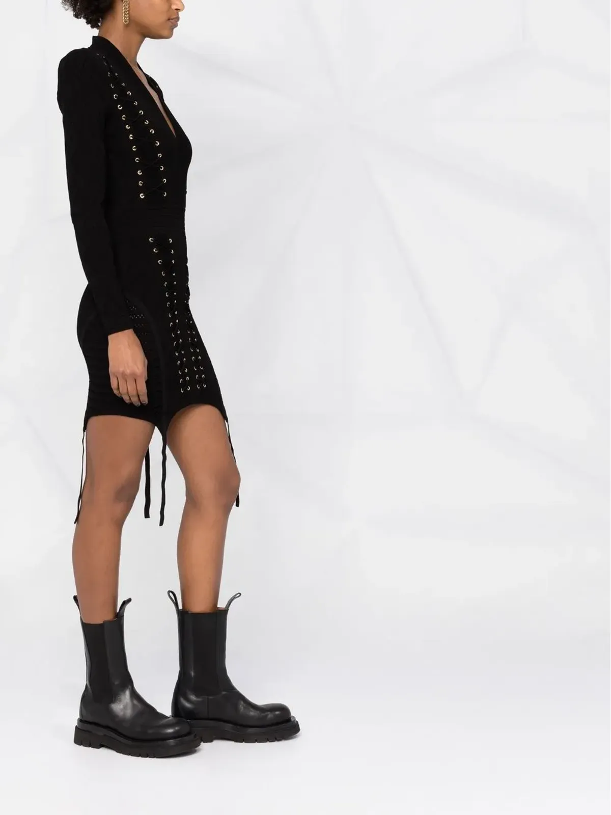 Balmain アイレット付きレースアップドレス - 画像4