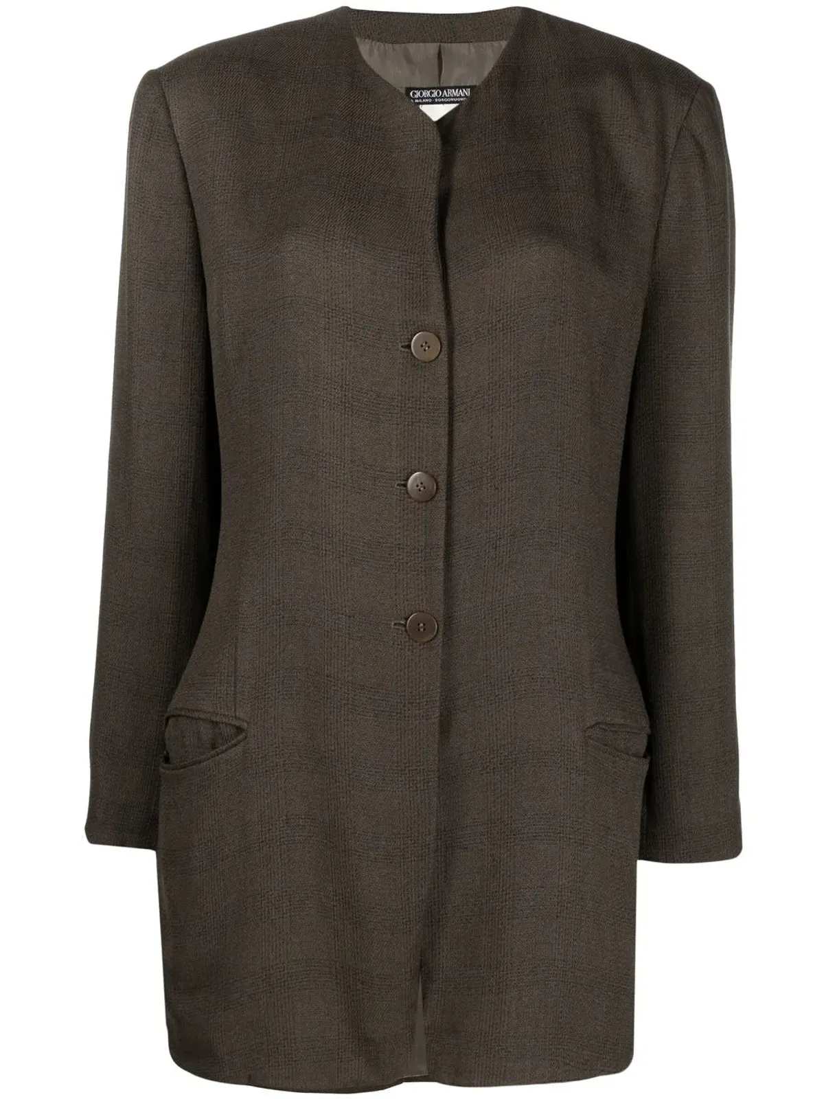 Giorgio Armani Pre-Owned ノーカラージャケット チェック柄 ブラウン - 画像1