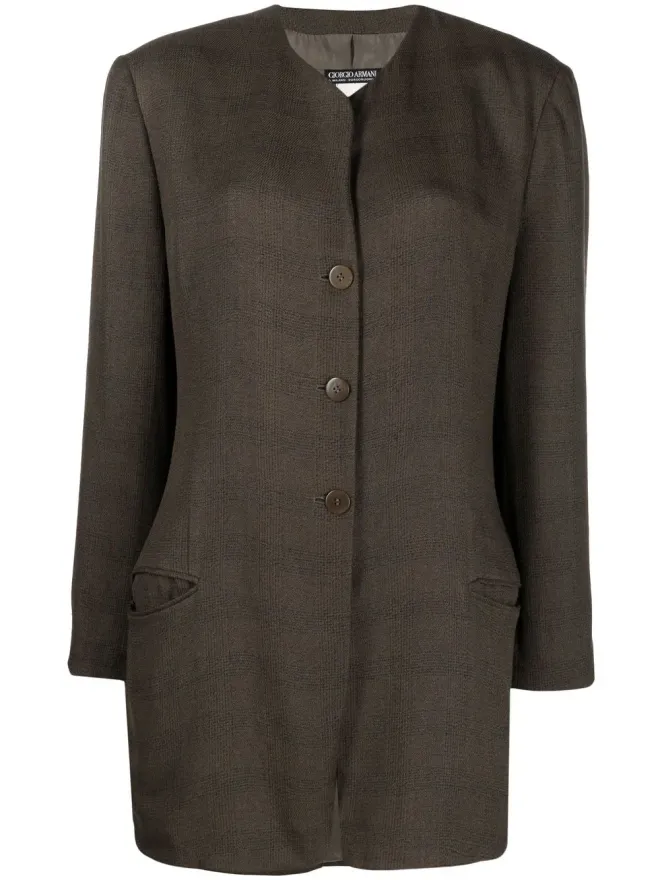 Giorgio Armani Pre-Owned Giorgio Armani Pre-Owned ノーカラージャケット チェック柄 ブラウンの商品画像