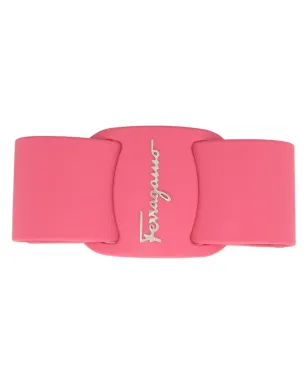 Ferragamo ロゴプレート付きレザー ヘアクリップ - ピンク - サムネイル1