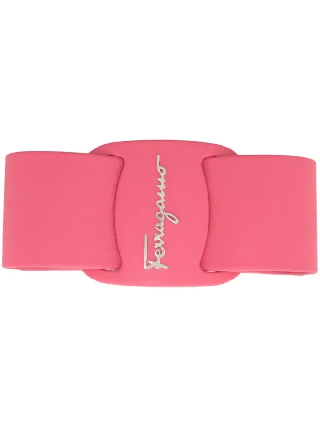 FERRAGAMO Ferragamo ロゴプレート付きレザー ヘアクリップ - ピンクの商品画像