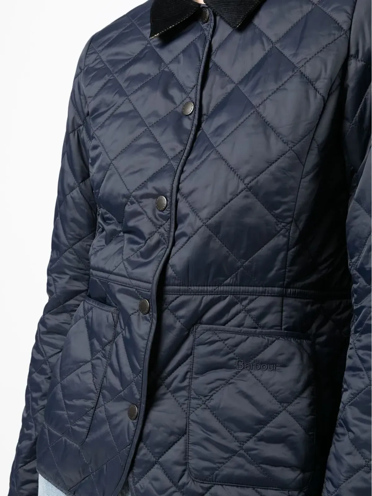 Barbour キルテッドボンバージャケット ブルー - 画像5