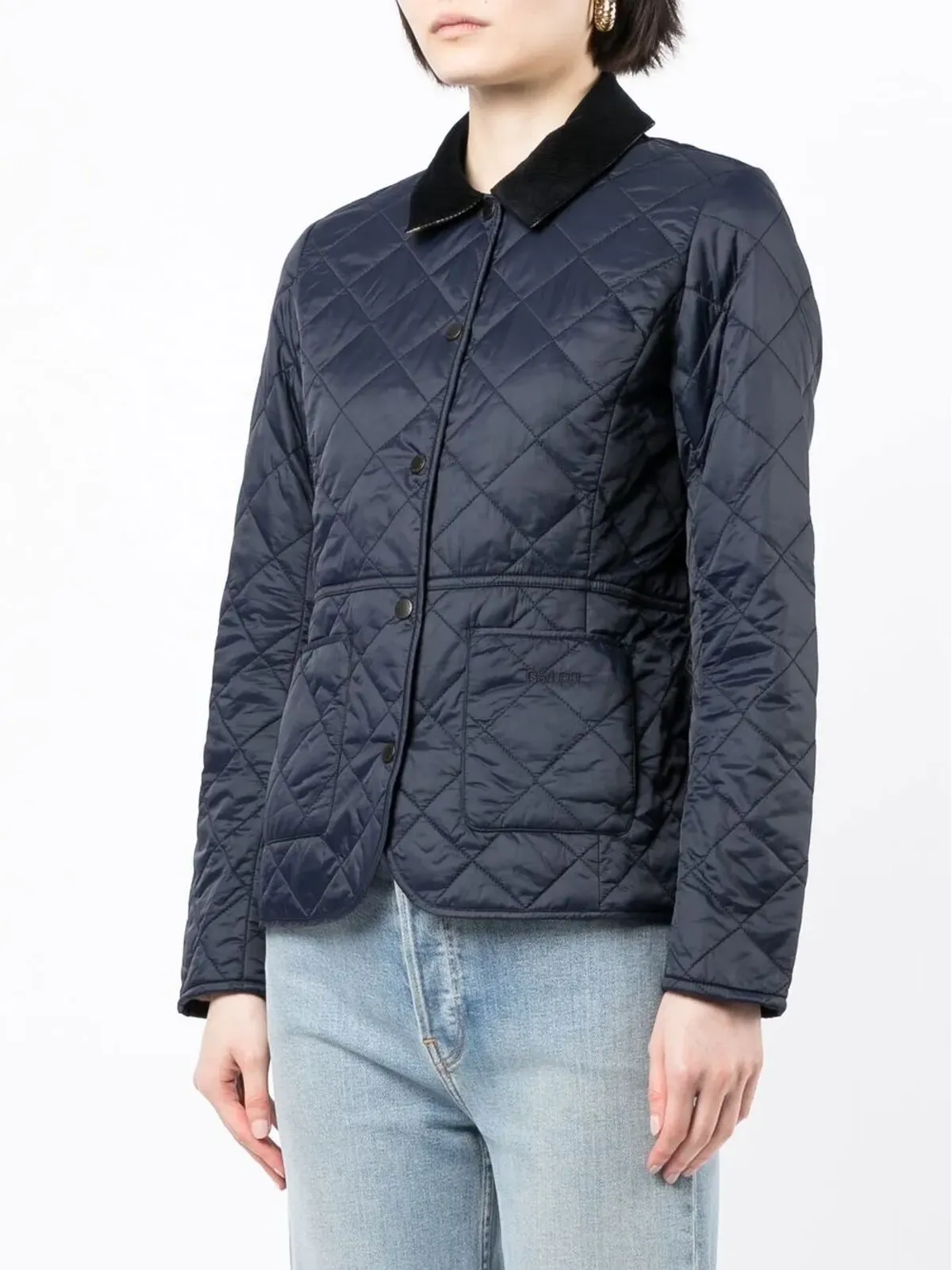 Barbour キルテッドボンバージャケット ブルー - 画像3
