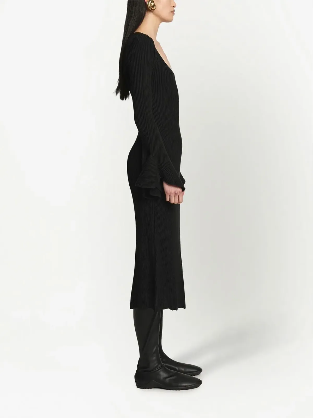 Proenza Schouler リブ編みフルートスリーブドレス - 画像3