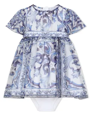 Dolce & Gabbana Kids マジョリカプリント シフォン ドレス - ブルー - サムネイル1