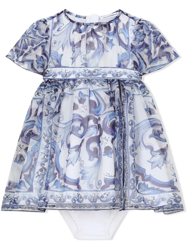 Dolce & Gabbana Kids Dolce & Gabbana Kids マジョリカプリント シフォン ドレス - ブルーの商品画像
