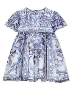 Dolce & Gabbana Kids マジョリカプリント シフォン ドレス - ブルー - サムネイル2