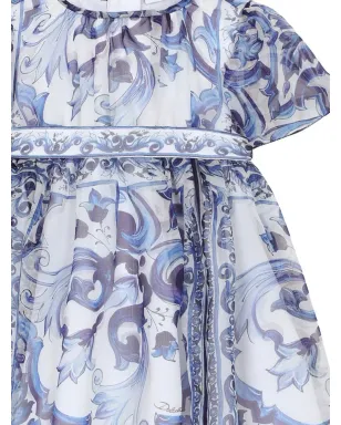 Dolce & Gabbana Kids マジョリカプリント シフォン ドレス - ブルー - サムネイル4