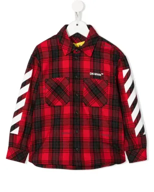 Off-White Kids ロゴプリント入りフランネルシャツ - Red - サムネイル1
