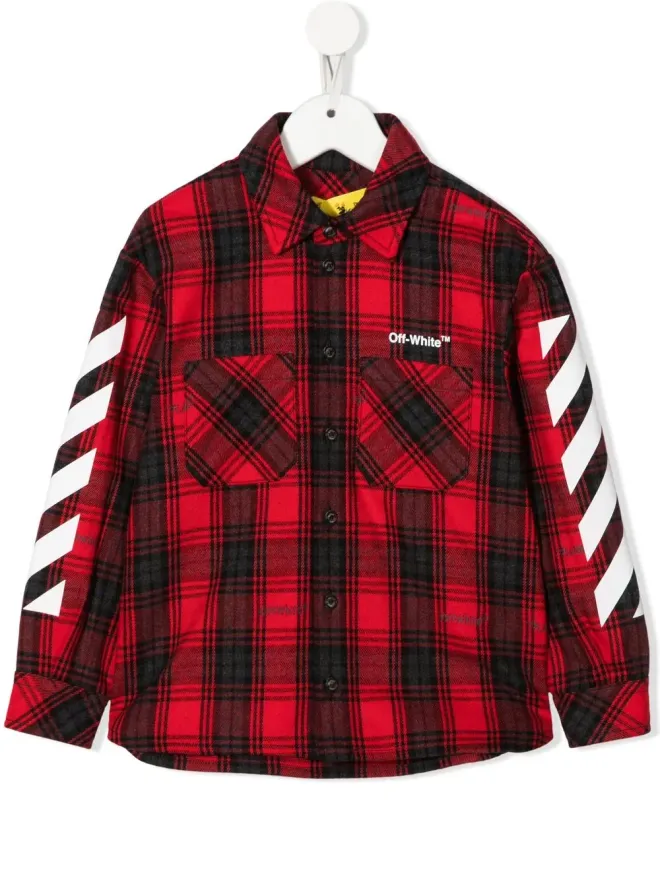 Off-White Kids Off-White Kids ロゴプリント入りフランネルシャツ - Redの商品画像