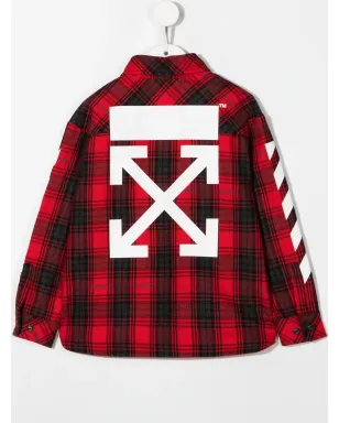 Off-White Kids ロゴプリント入りフランネルシャツ - Red - サムネイル2