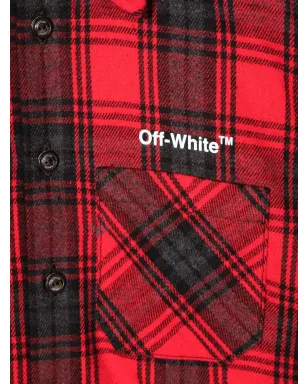Off-White Kids ロゴプリント入りフランネルシャツ - Red - サムネイル3