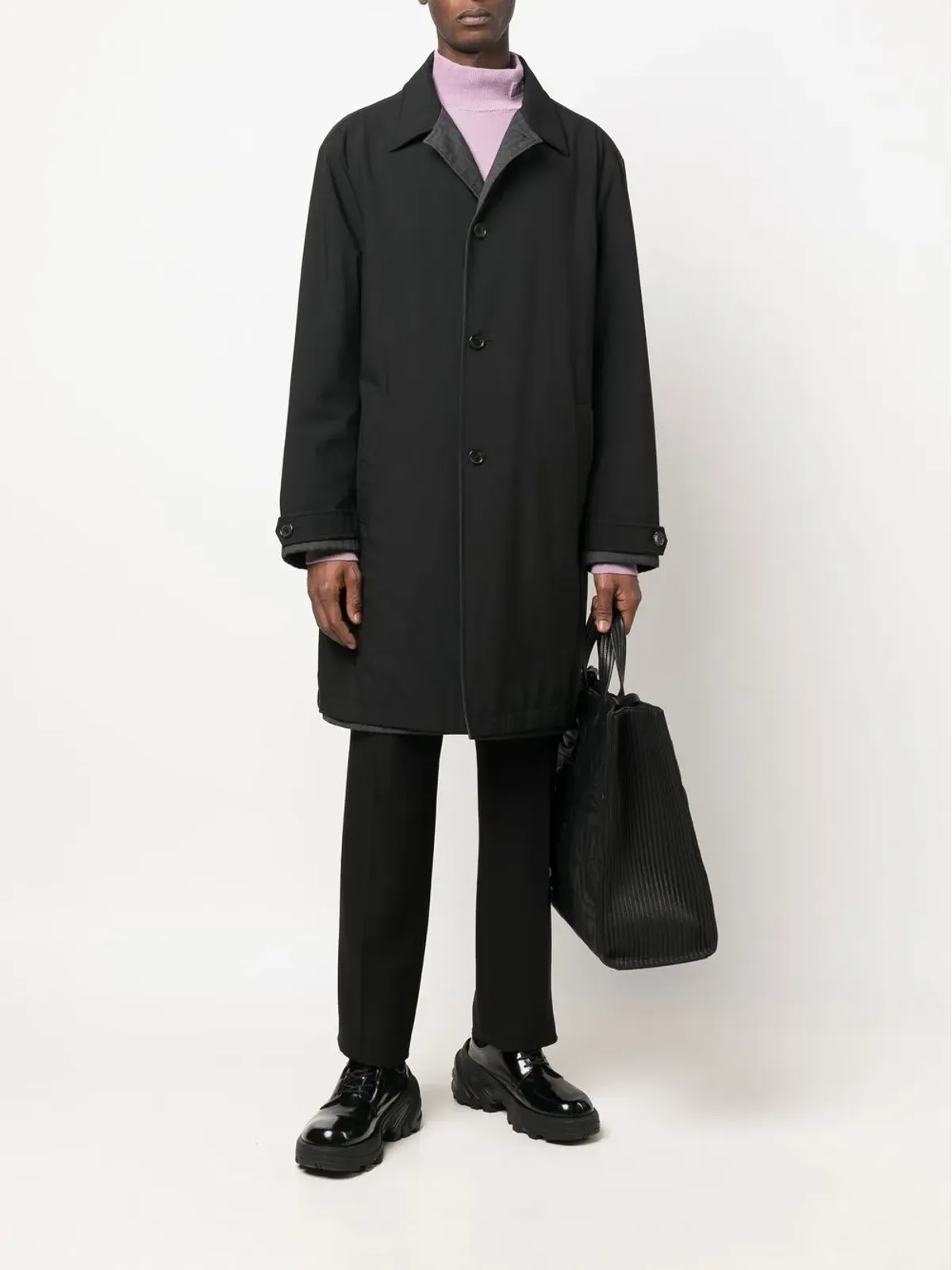 Prada Pre-Owned 1990年代リバーシブル膝丈コート - ブラック - 画像2