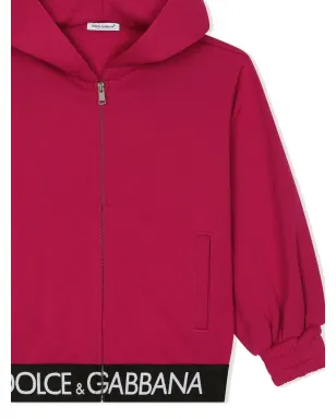 Dolce & Gabbana Kids ロゴ入りウエストバンド ジップアップフーディー - レッド - サムネイル3
