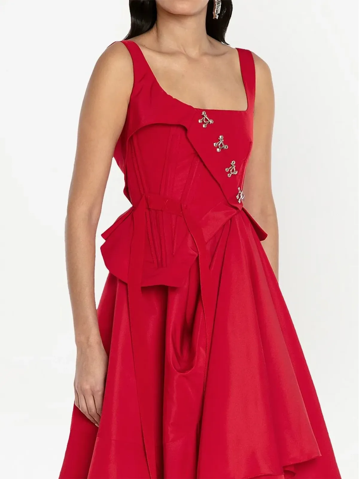 Alexander McQueen フック付きドレープドレス レッド - 画像5