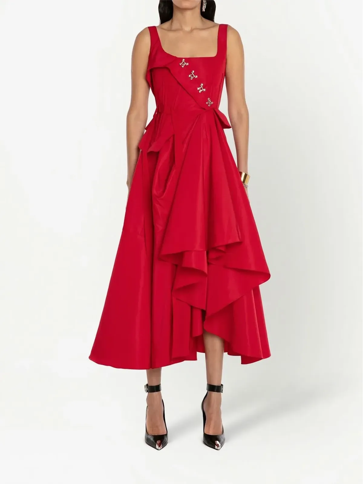 Alexander McQueen フック付きドレープドレス レッド - 画像2