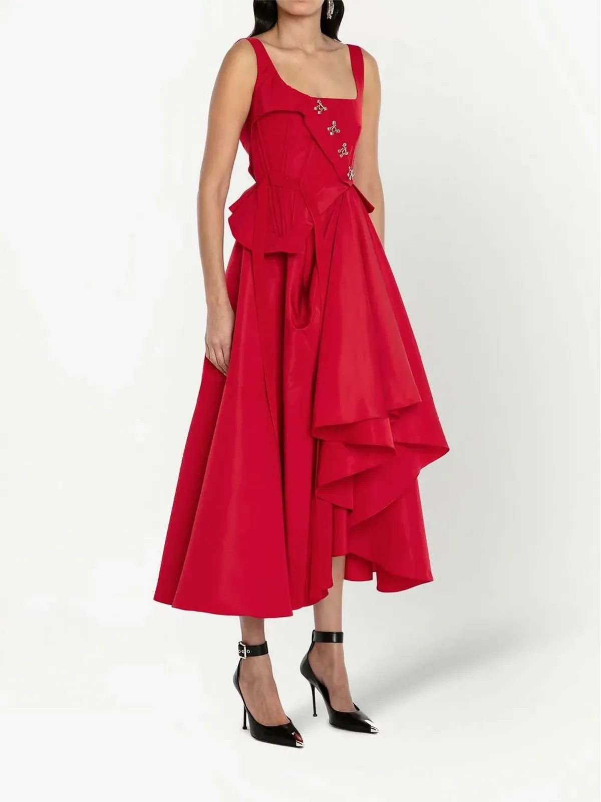 Alexander McQueen フック付きドレープドレス レッド - 画像3